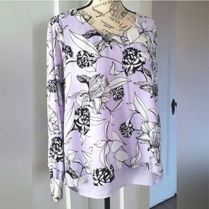 Women's Violet Floral Print 3/4 Sleeve Top Blouse- Size M